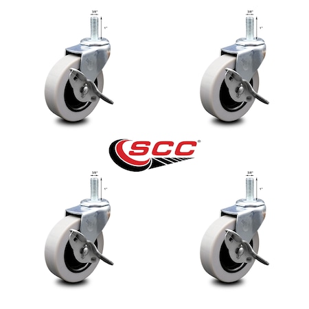 Service Caster 3 Inch Polyurethane Wheel 3/8 Threaded Stem Caster Set with Brakes SCC, 4PK SCC-TS05S310-TPUS-SLB-381610-4